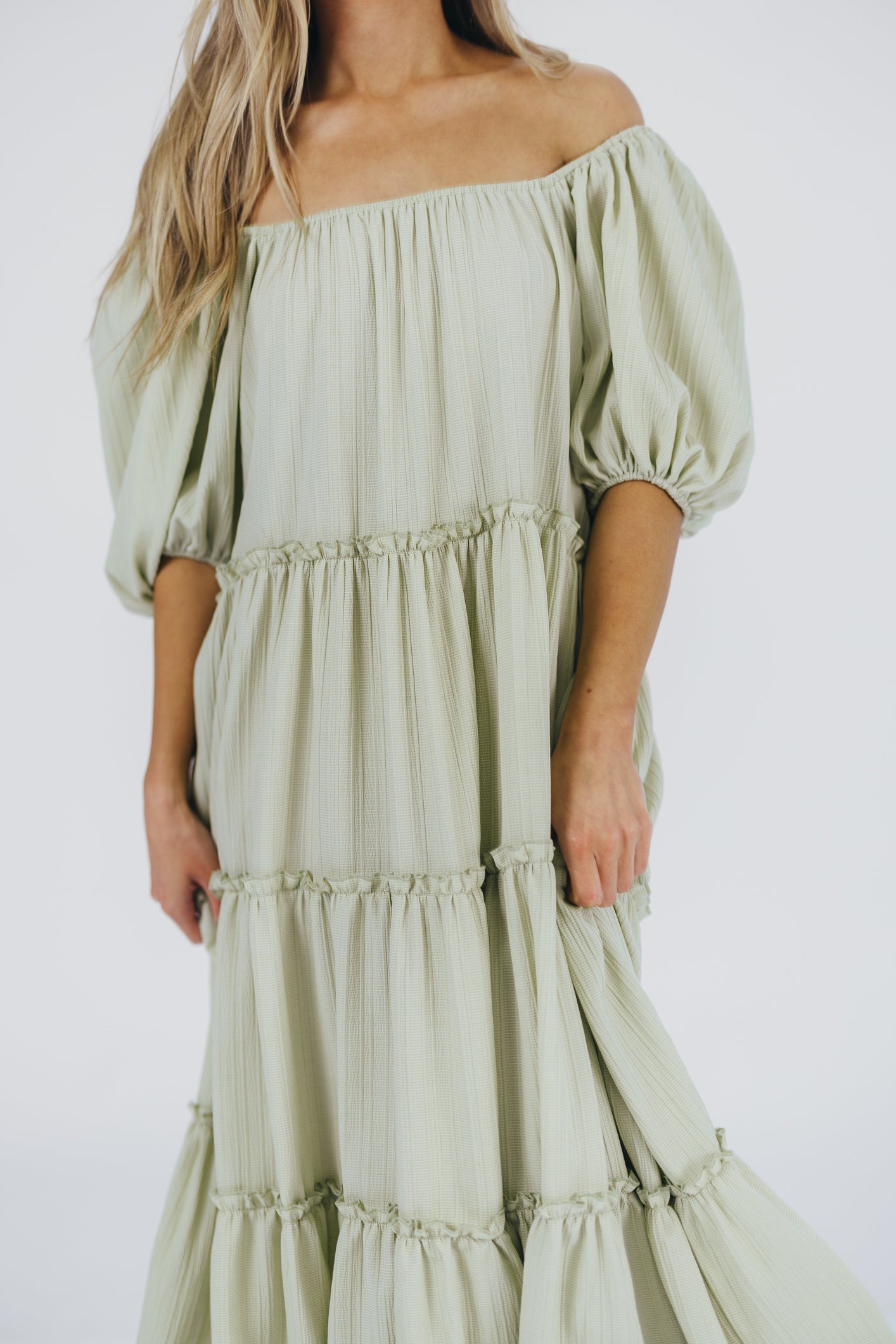 Eva Puffed Sleeve Maxi Dress in Sage - Bump Friendly (S-3XL)