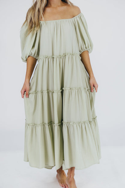 Eva Puffed Sleeve Maxi Dress in Sage - Bump Friendly (S-3XL)