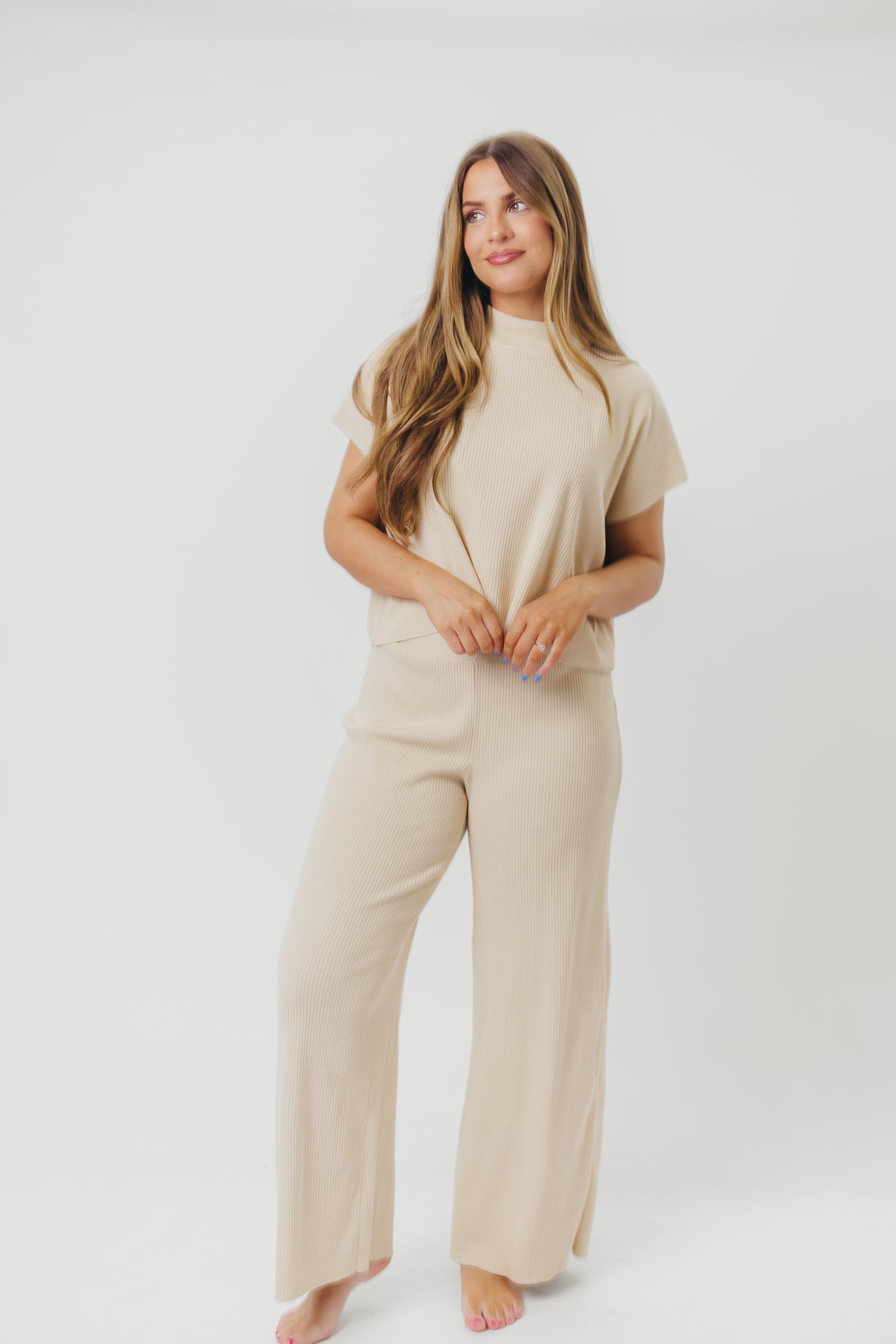 Tripp Knit Top and Pant Set in Natural