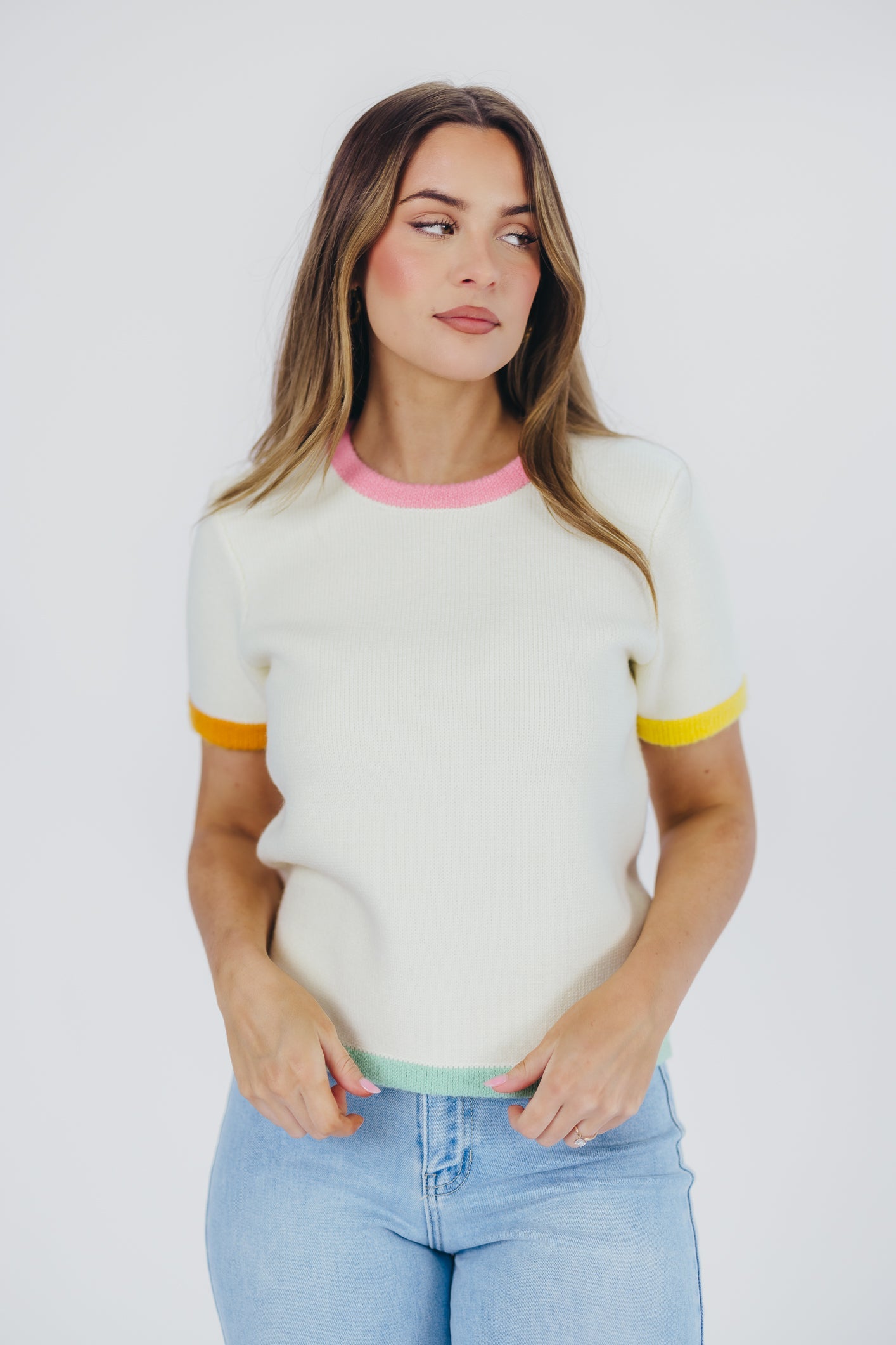 Lillian Color-Block Sweater Top in Ivory (XS-L)