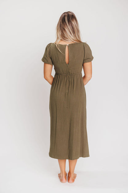 Ainsley Square Neck Midi Dress with Puffed Sleeves in Hunter Green - Bump Friendly