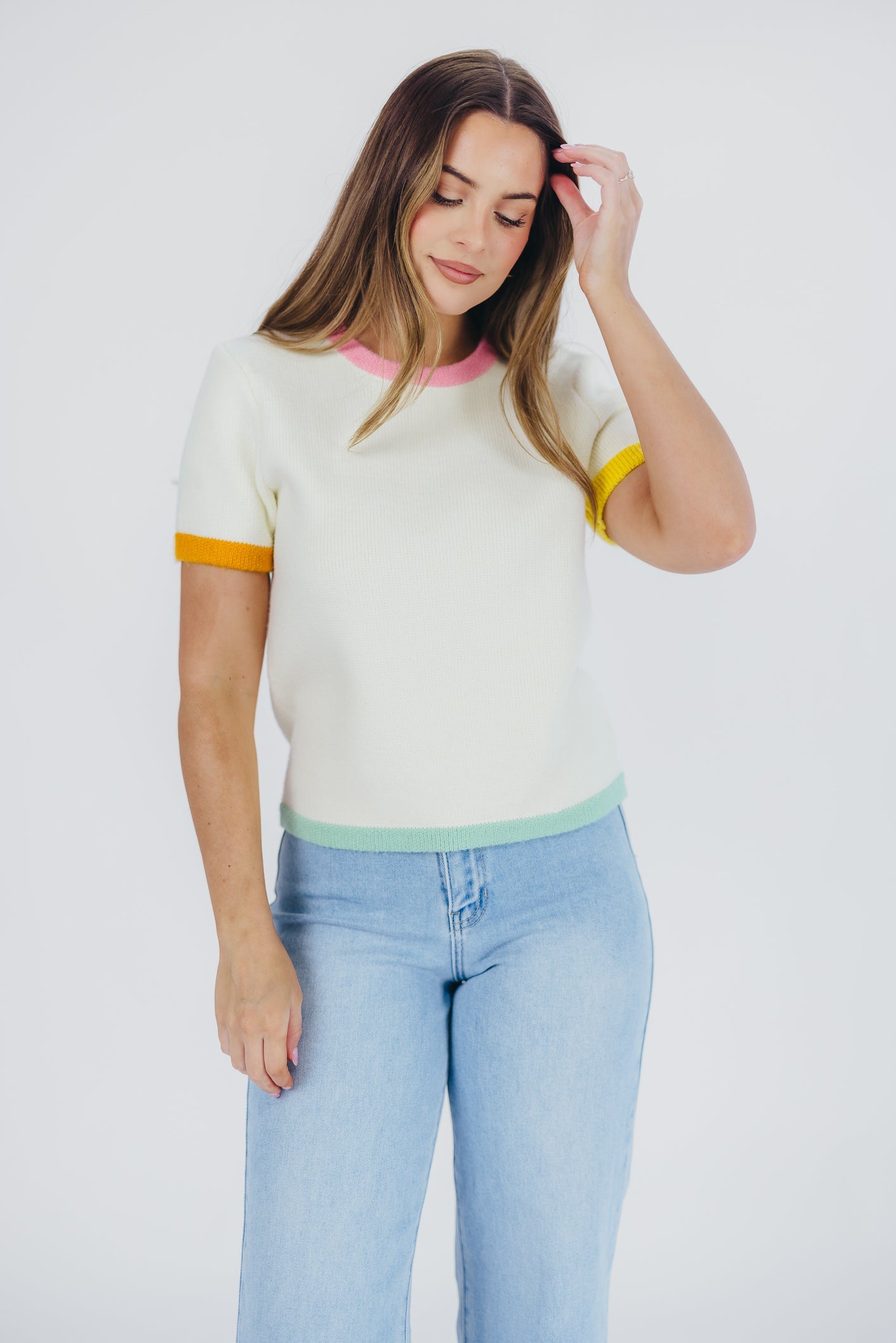 Lillian Color-Block Sweater Top in Ivory (XS-L)