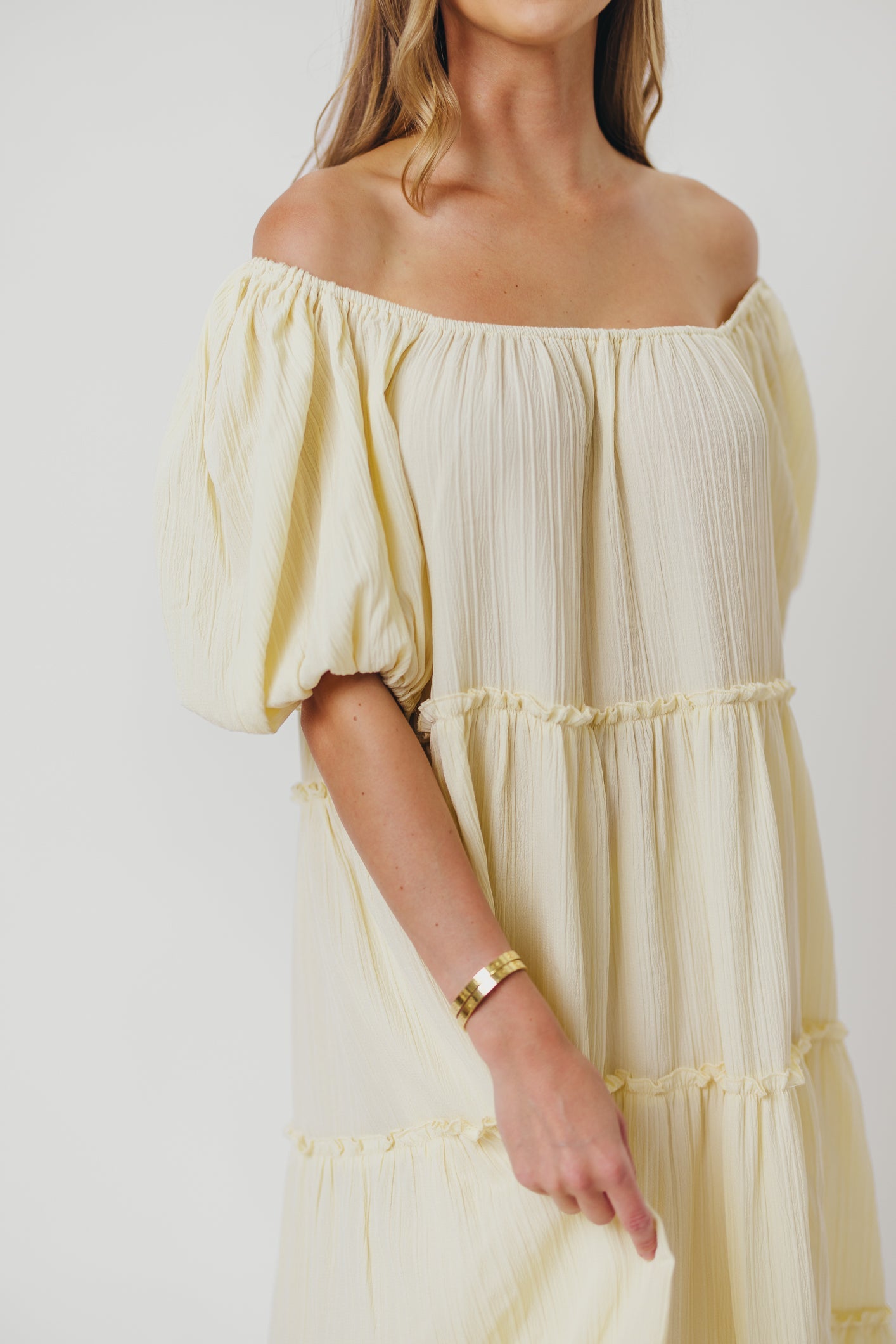 Eva Puffed Sleeve Maxi Dress in Pale Yellow - Bump Friendly & Inclusive Sizing (S-3XL)