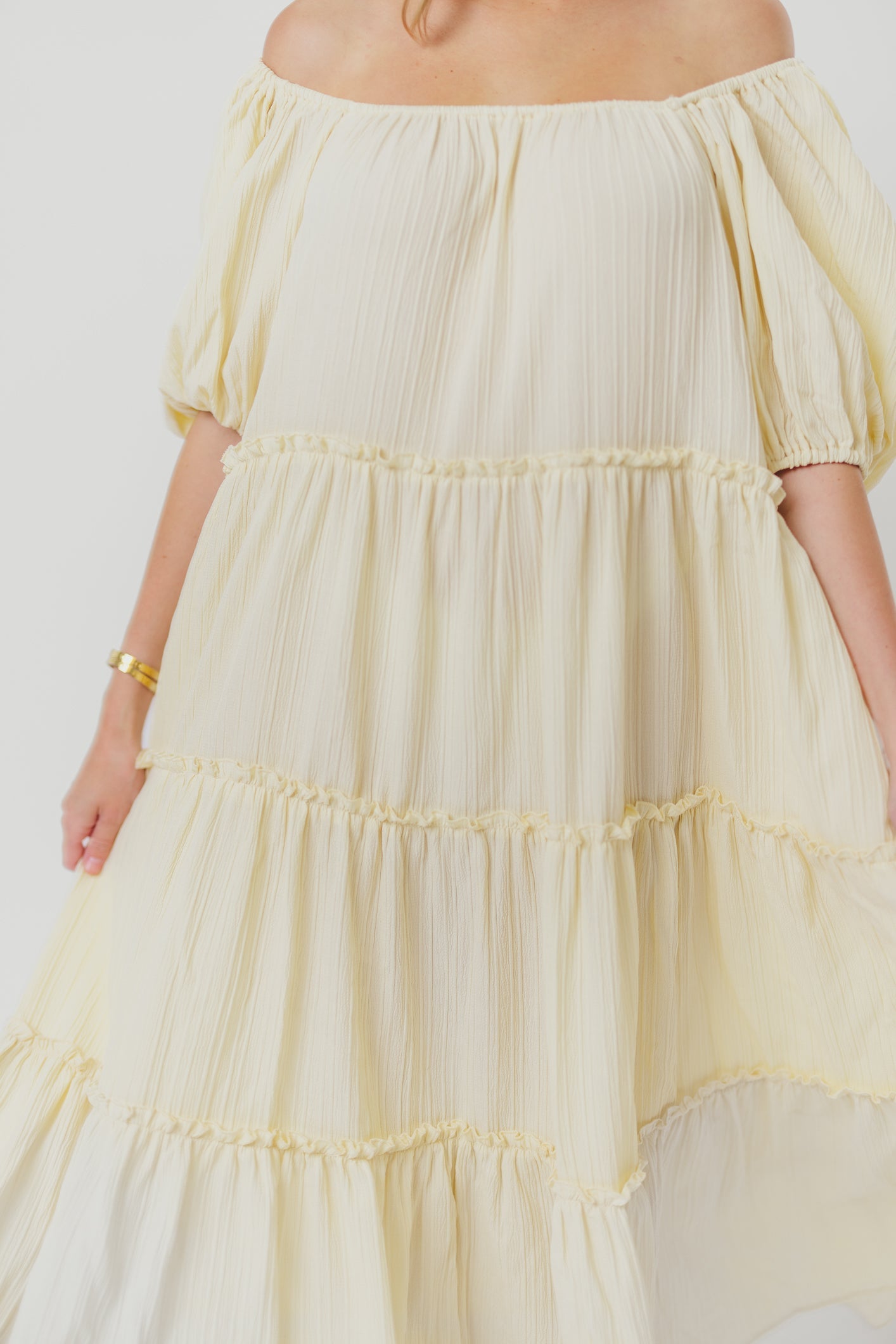 Eva Puffed Sleeve Maxi Dress in Pale Yellow - Bump Friendly & Inclusive Sizing (S-3XL)