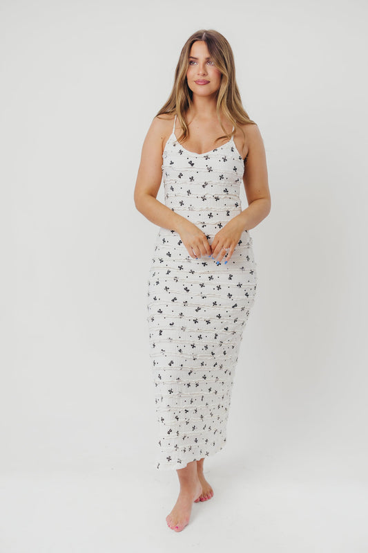 Piper Bow Print Maxi Dress with Ruffles in Ivory