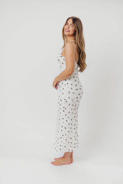 Piper Bow Print Maxi Dress with Ruffles in Ivory