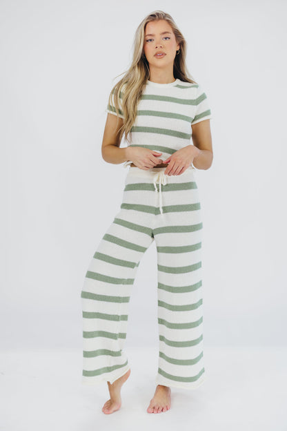 Callan Wide Stripe Crop Top and Pant Set in Sage