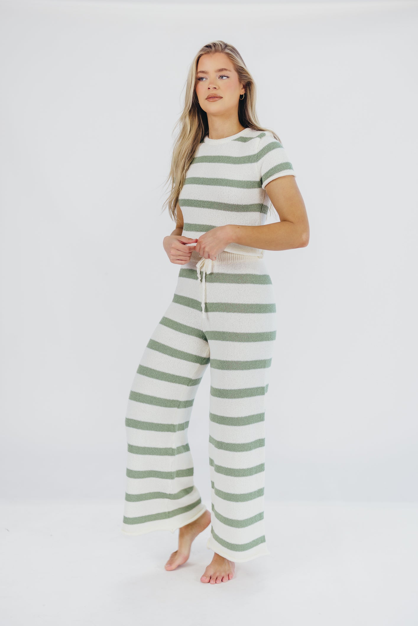 Callan Wide Stripe Crop Top and Pant Set in Sage