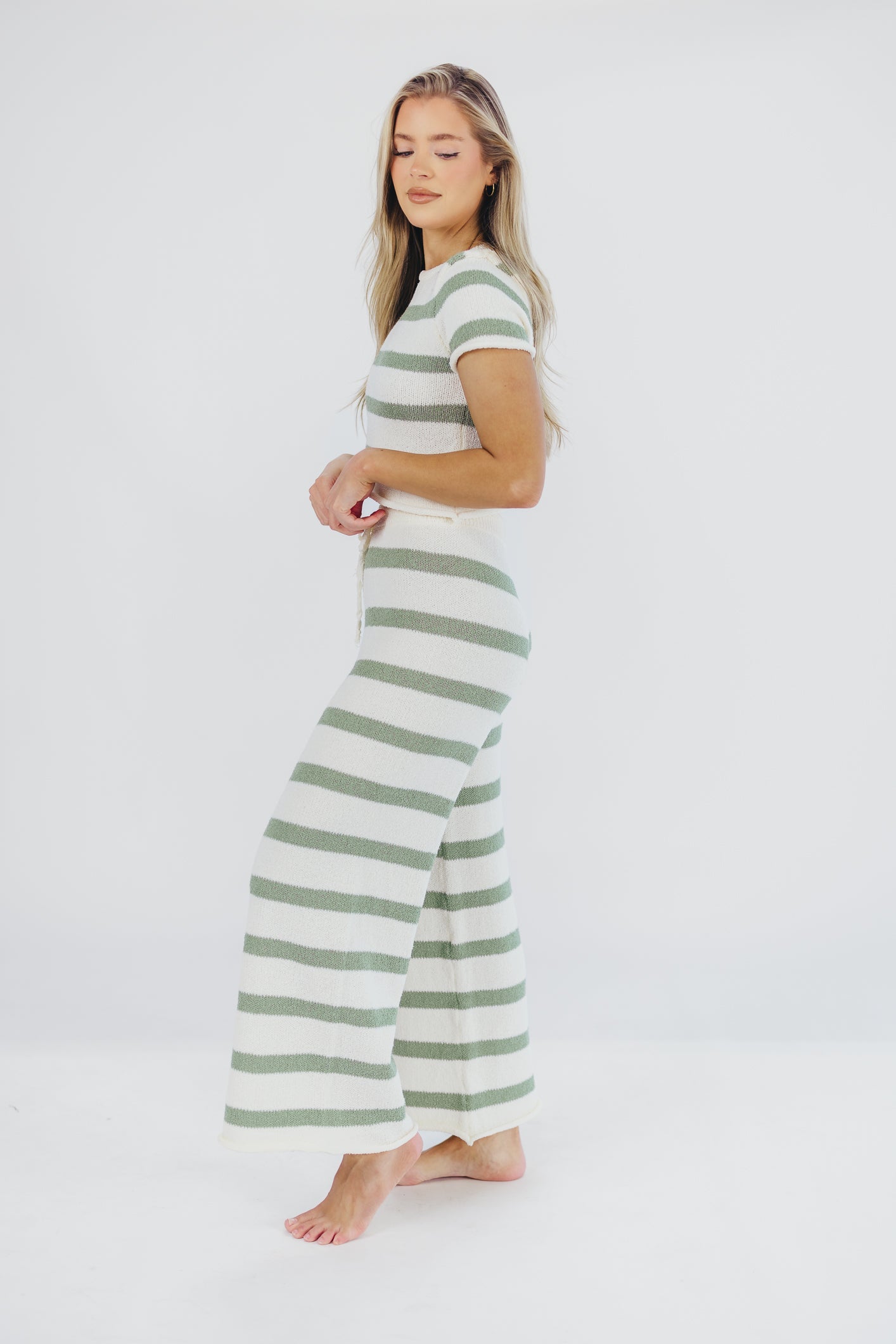 Callan Wide Stripe Crop Top and Pant Set in Sage