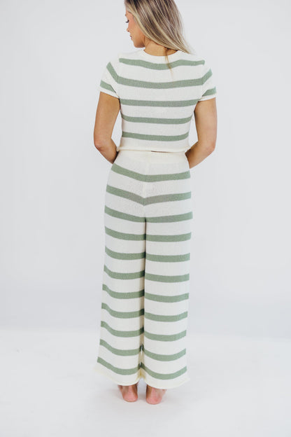 Callan Wide Stripe Crop Top and Pant Set in Sage