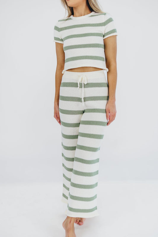 Callan Wide Stripe Crop Top and Pant Set in Sage