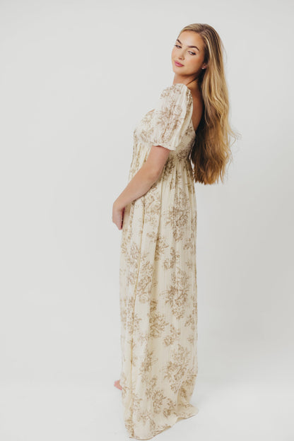 Haven 100% Cotton Tie Front Maxi Dress in Taupe/Brown Floral