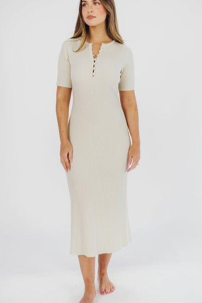 Samantha Button Front Maxi Dress in Ivory