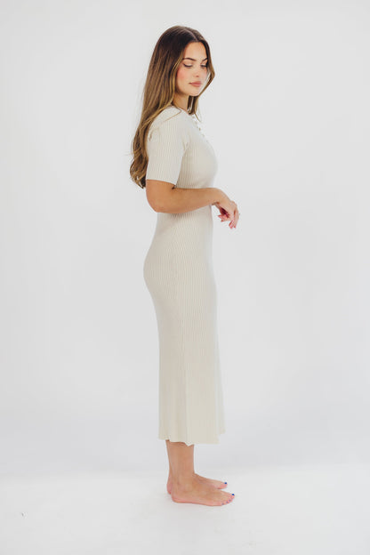 Samantha Button Front Maxi Dress in Ivory