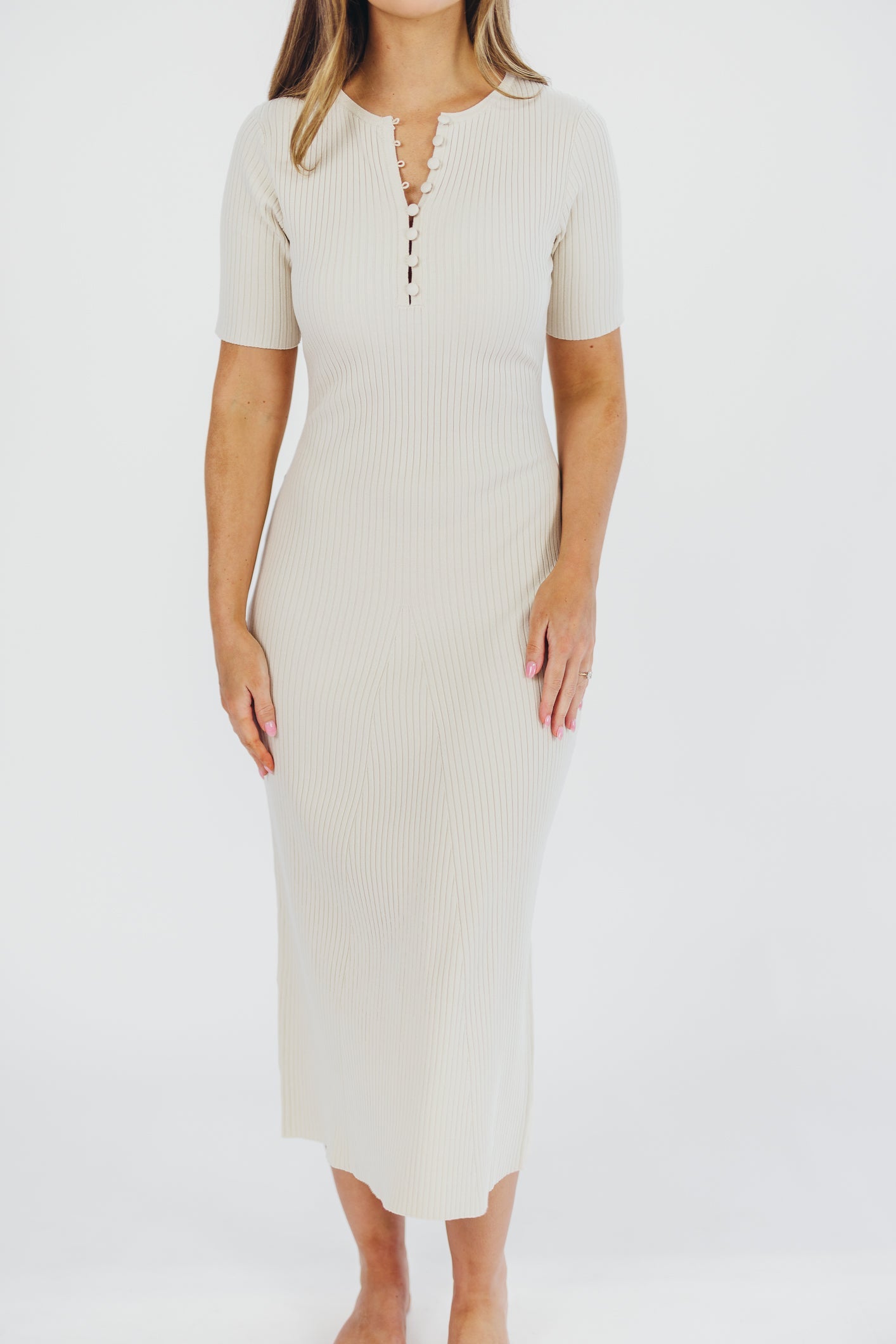 Samantha Button Front Maxi Dress in Ivory