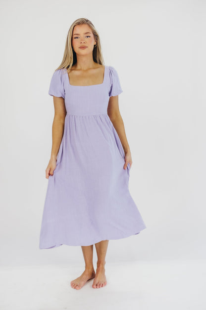 Ainsley Square Neck Midi Dress with Puffed Sleeves in Morning Glory - Bump Friendly & Inclusive Sizing (S-3XL)