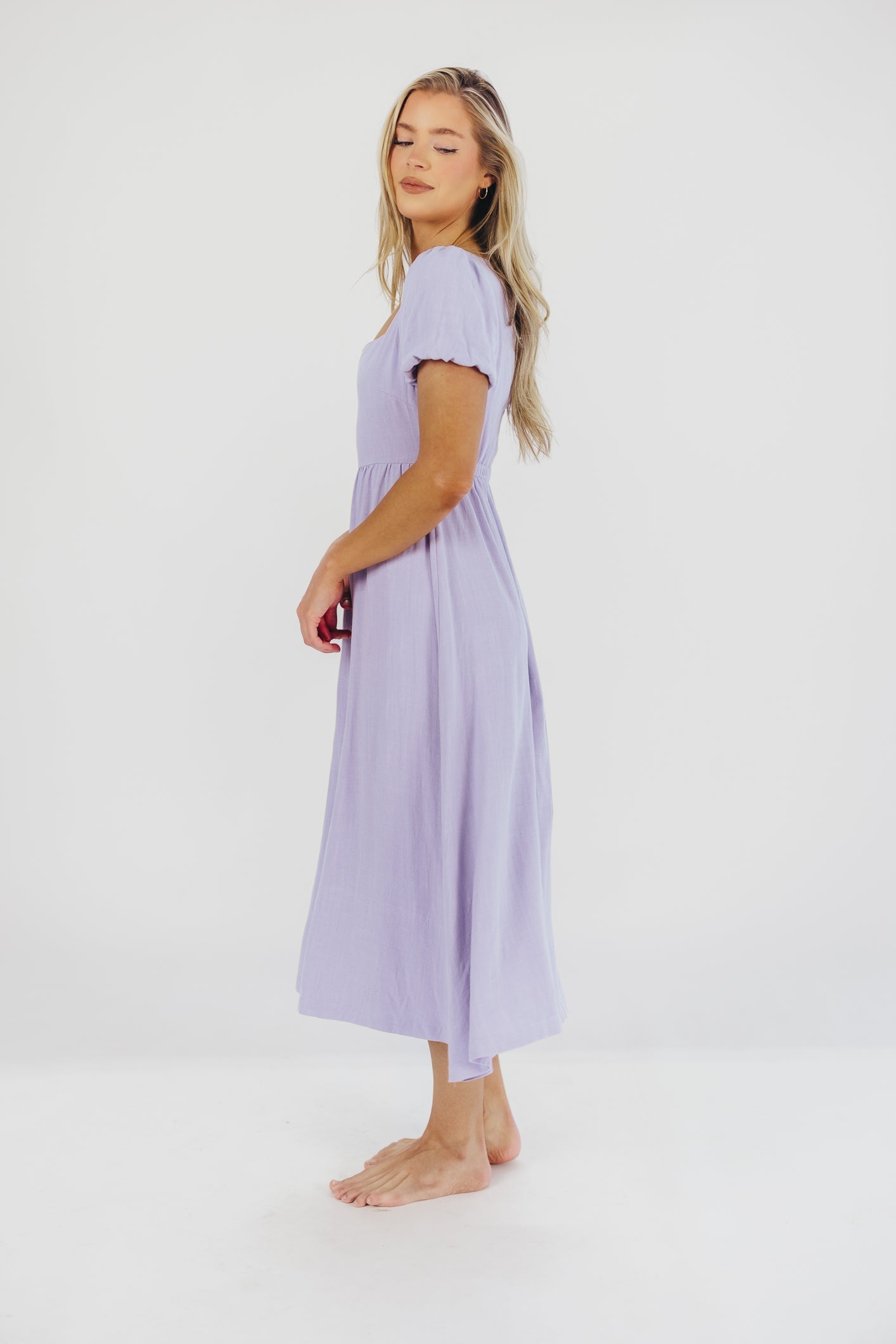 Ainsley Square Neck Midi Dress with Puffed Sleeves in Morning Glory - Bump Friendly & Inclusive Sizing (S-3XL)