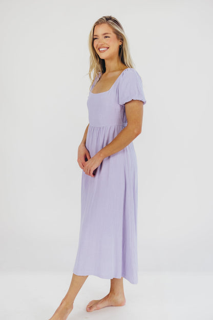 Ainsley Square Neck Midi Dress with Puffed Sleeves in Morning Glory - Bump Friendly & Inclusive Sizing (S-3XL)