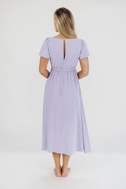 Ainsley Square Neck Midi Dress with Puffed Sleeves in Morning Glory - Bump Friendly & Inclusive Sizing (S-3XL)