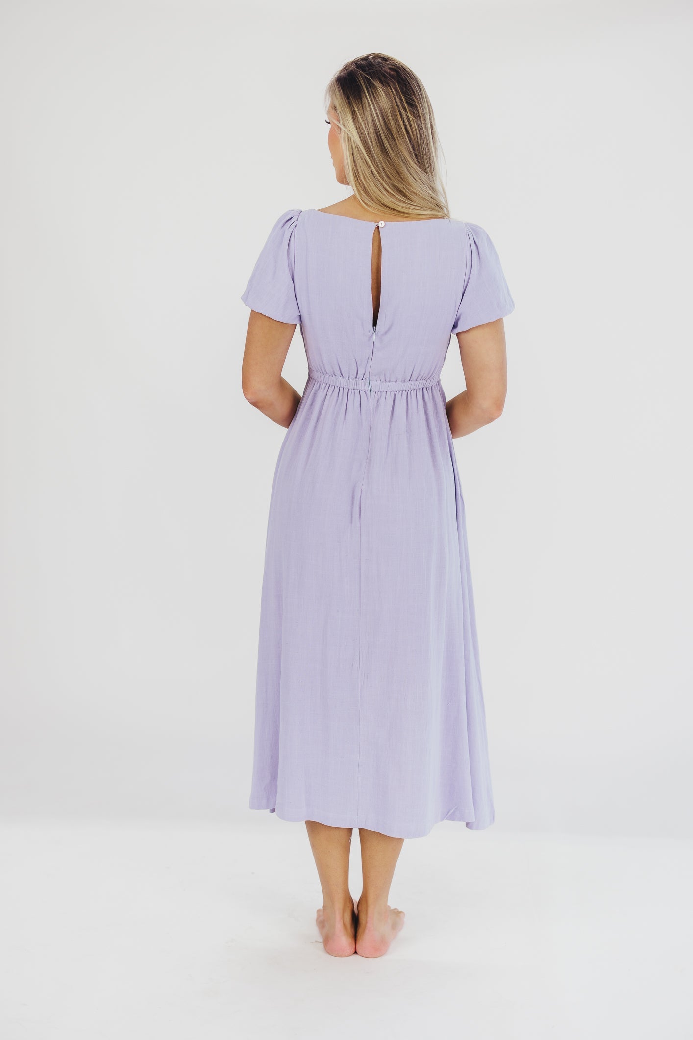 Ainsley Square Neck Midi Dress with Puffed Sleeves in Morning Glory - Bump Friendly & Inclusive Sizing (S-3XL)