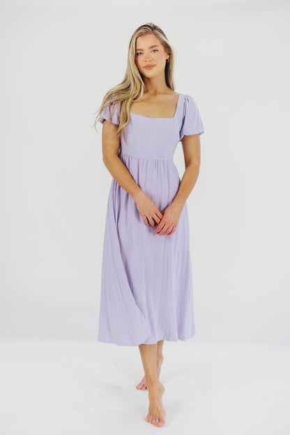 Ainsley Square Neck Midi Dress with Puffed Sleeves in Morning Glory - Bump Friendly & Inclusive Sizing (S-3XL)