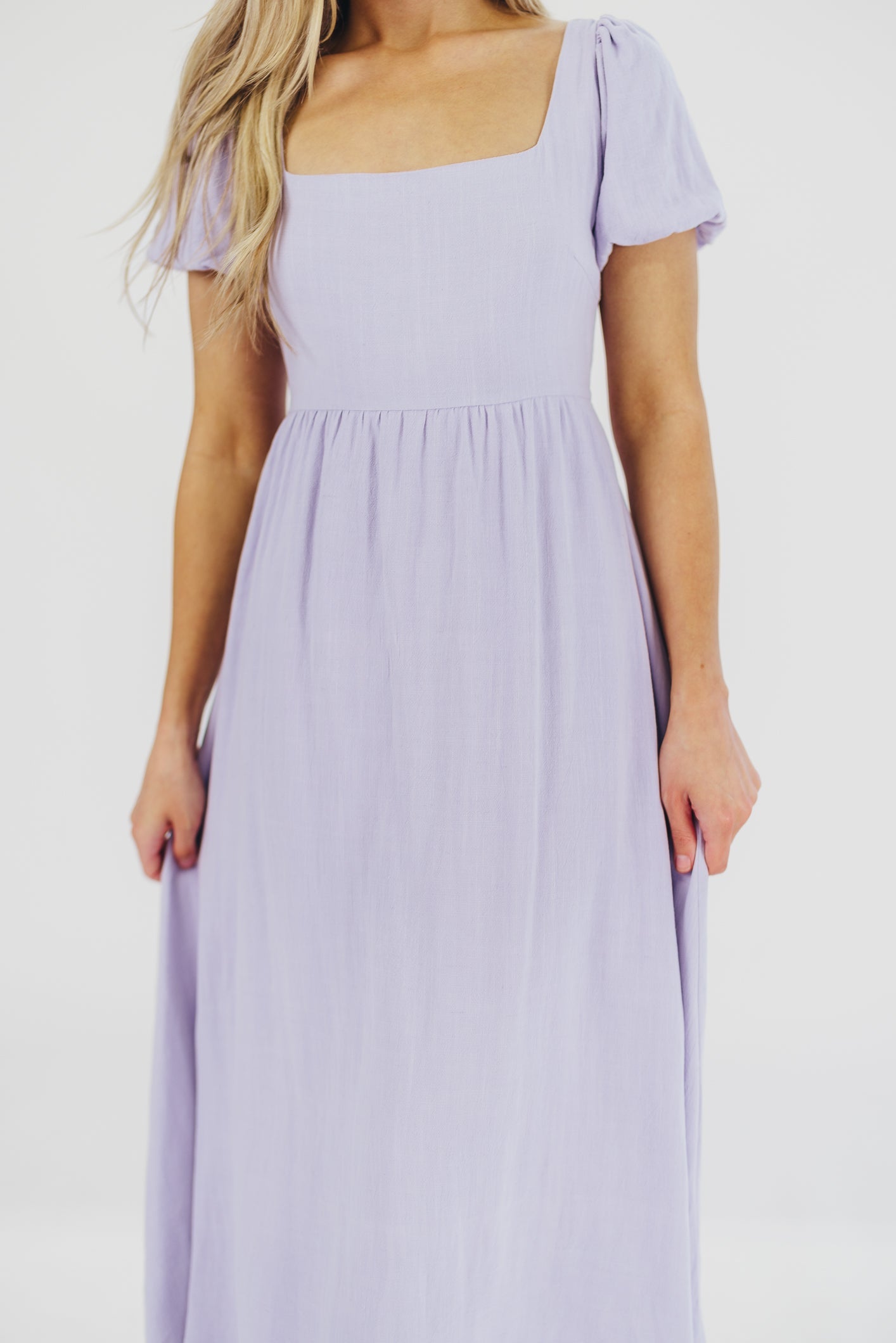 Ainsley Square Neck Midi Dress with Puffed Sleeves in Morning Glory - Bump Friendly & Inclusive Sizing (S-3XL)