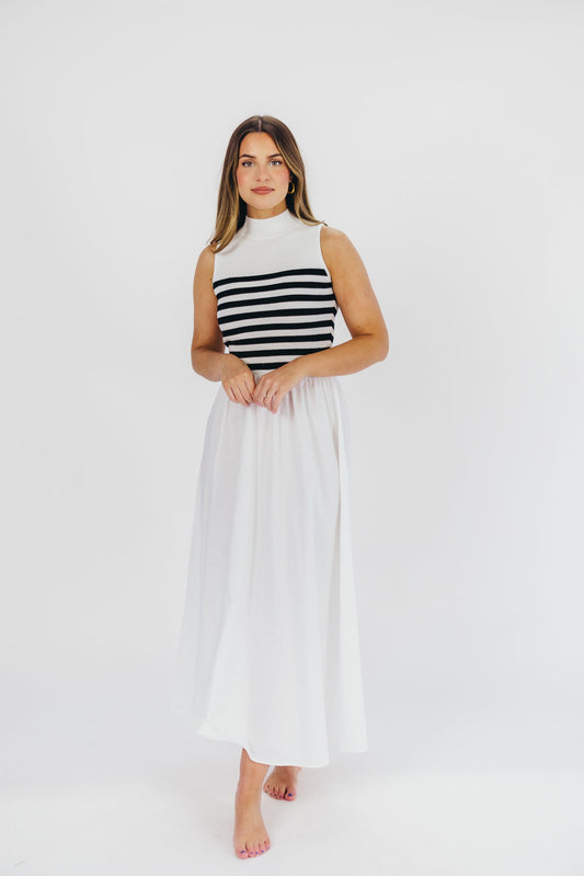 Tia Knit Maxi Dress in White Stripe