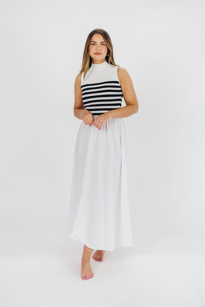 Tia Knit Maxi Dress in White Stripe