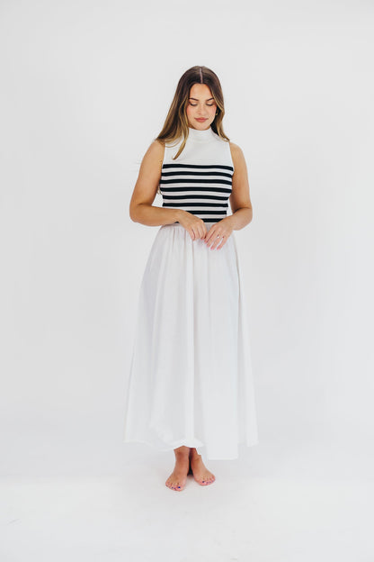 Tia Knit Maxi Dress in White Stripe