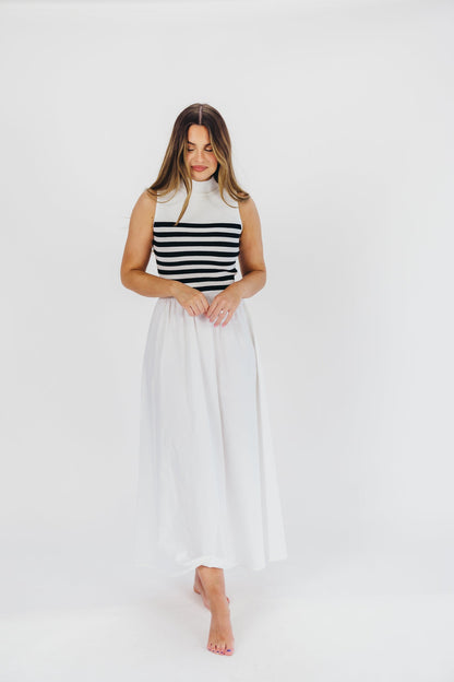 Tia Knit Maxi Dress in White Stripe