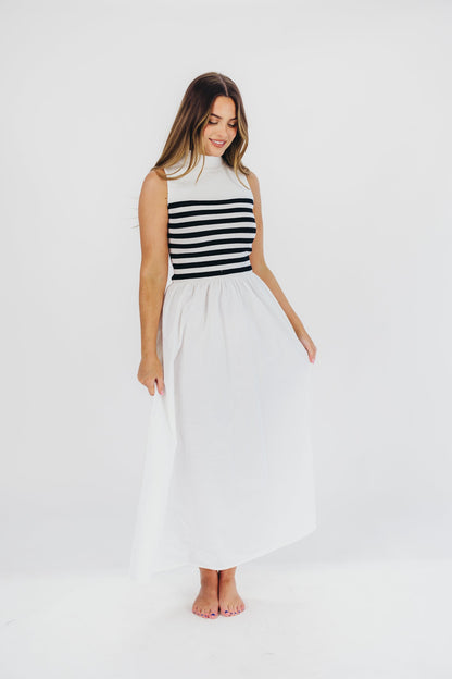 Tia Knit Maxi Dress in White Stripe