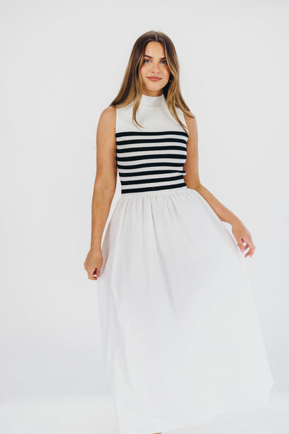 Tia Knit Maxi Dress in White Stripe