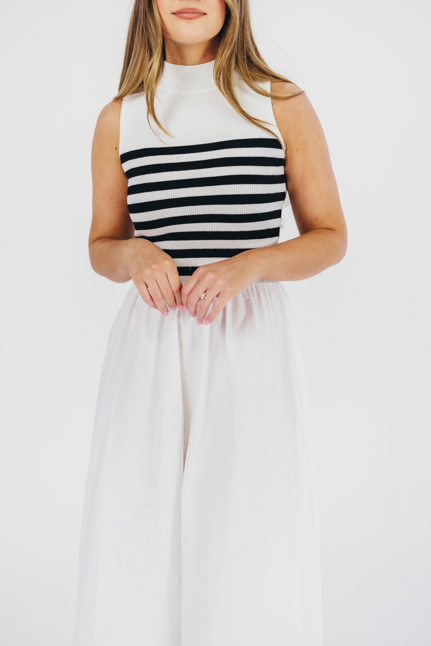 Tia Knit Maxi Dress in White Stripe