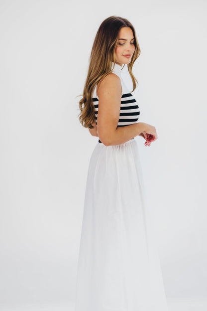 Tia Knit Maxi Dress in White Stripe