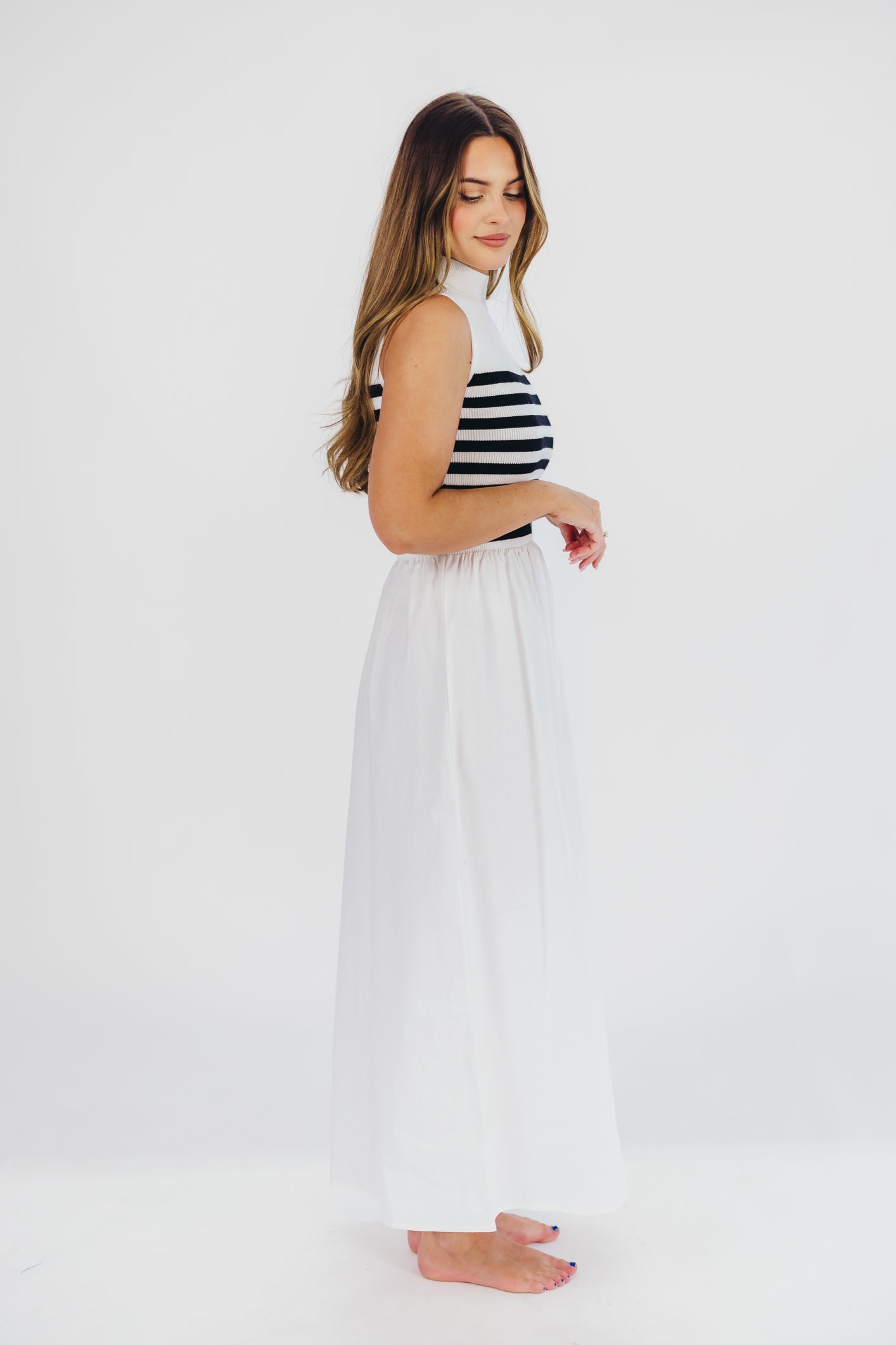 Tia Knit Maxi Dress in White Stripe