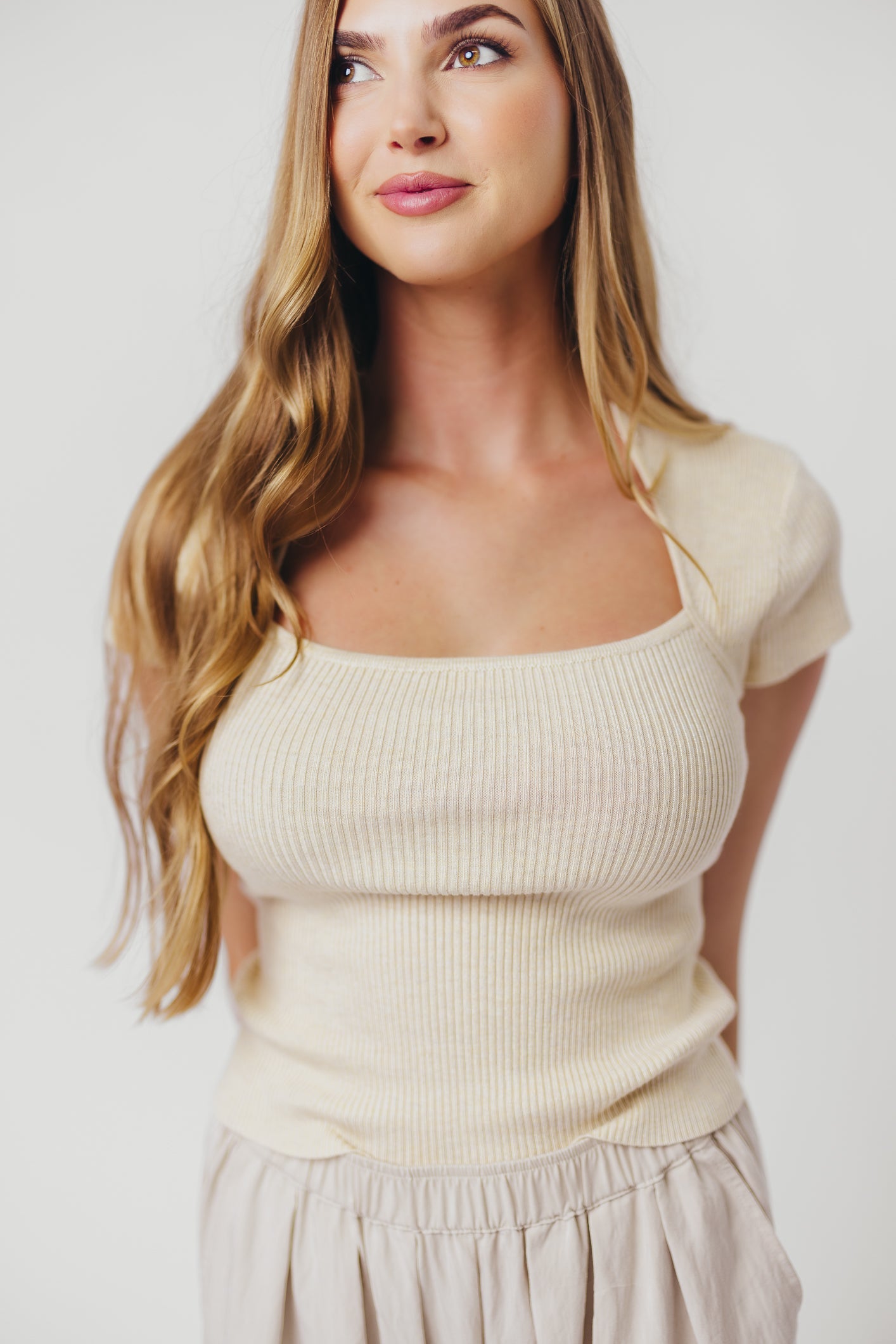 Ashley Square Neckline Knit Top in Ivory