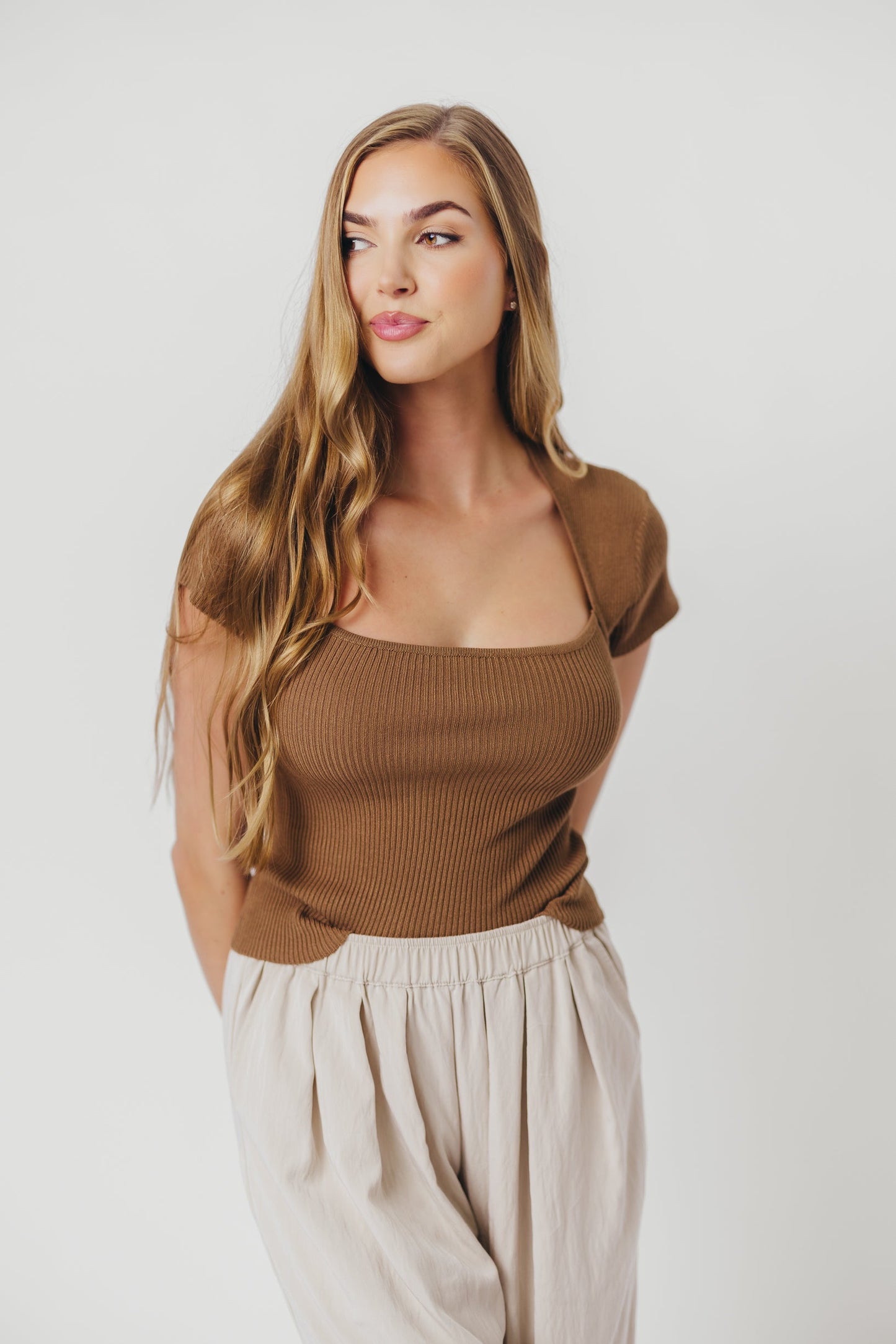 Ashley Square Neckline Knit Top in Mocha