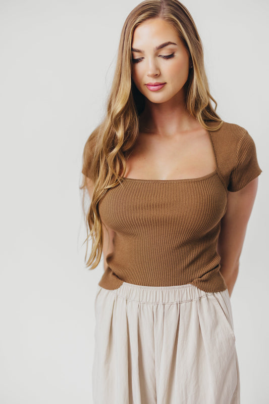 Ashley Square Neckline Knit Top in Mocha