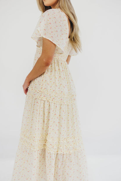 Riley Smocked Floral Print Maxi Dress in Rose Floral