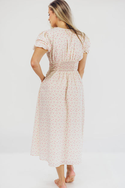 Billie Pleated Maxi Dress in White Pink Floral - Bump Friendly & Inclusive Sizing (S-3XL)