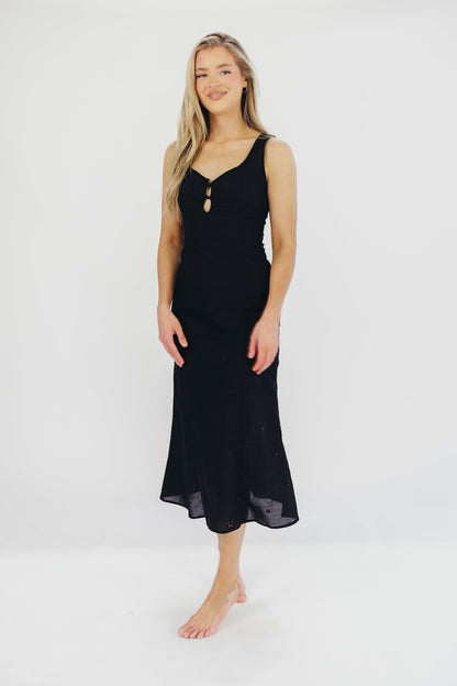 Nia Eyelet Midi Dress in Black