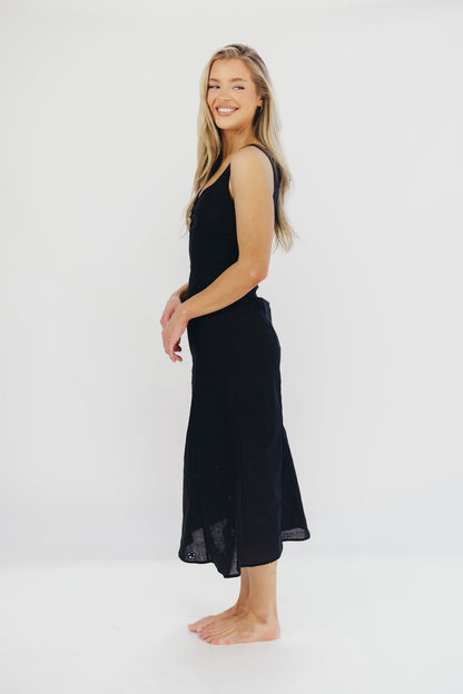 Nia Eyelet Midi Dress in Black