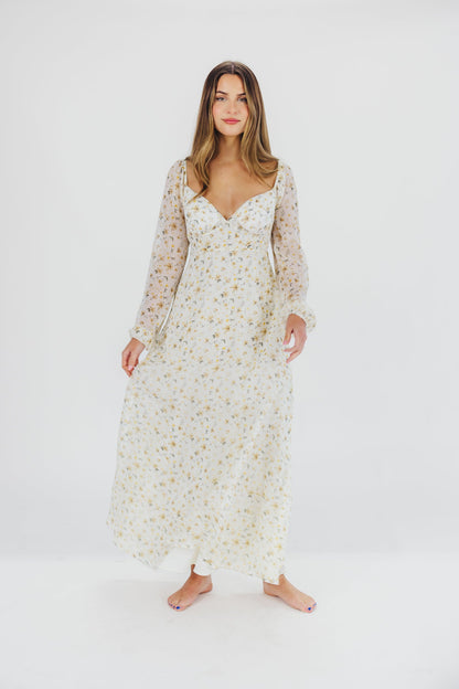 Parker Smocked Maxi Dress with Puffed Sleeves in Ivory/Yellow - Bump Friendly & Inclusive Sizing (S-3XL)