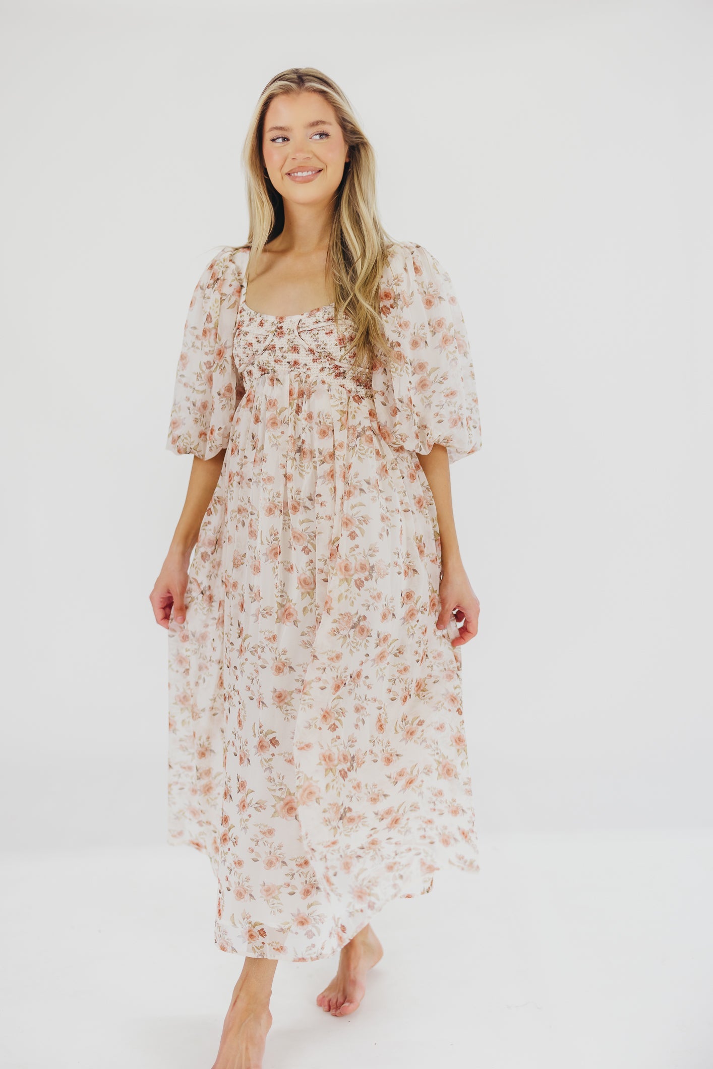 Harlow Maxi Dress in Ivory Floral - Bump Friendly & Inclusive Sizing (S-3XL)