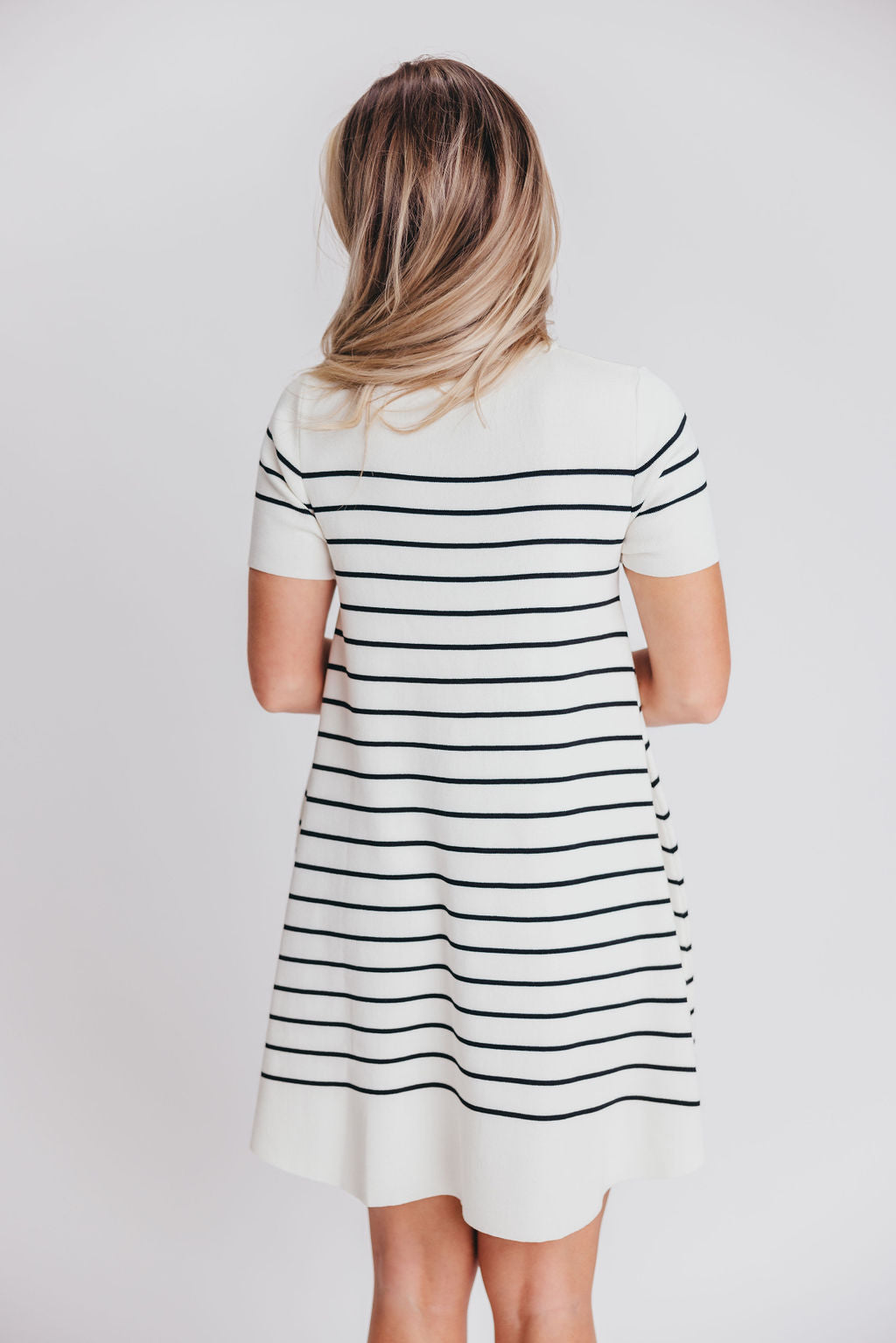 Audra Sweater Swing Mini Dress in Ivory/Black Stripe