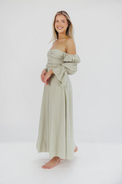 Corrine Tiered Sleeve Maxi Dress with Pockets in Light Olive Green - Bump Friendly