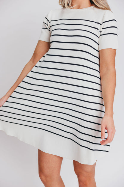 Audra Sweater Swing Mini Dress in Ivory/Black Stripe