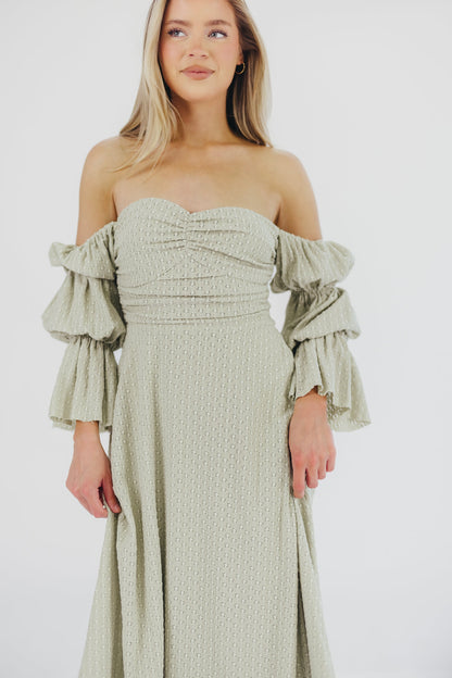 Corrine Tiered Sleeve Maxi Dress with Pockets in Light Olive Green - Bump Friendly