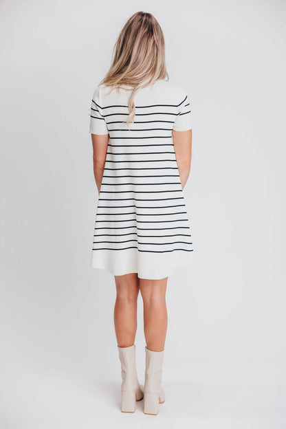 Audra Sweater Swing Mini Dress in Ivory/Black Stripe