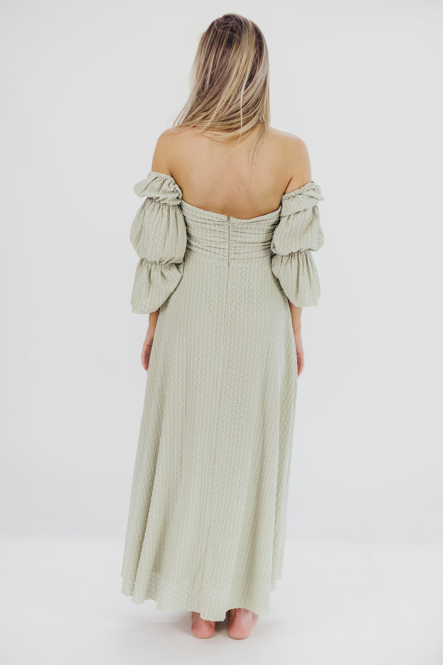 Corrine Tiered Sleeve Maxi Dress with Pockets in Light Olive Green - Bump Friendly